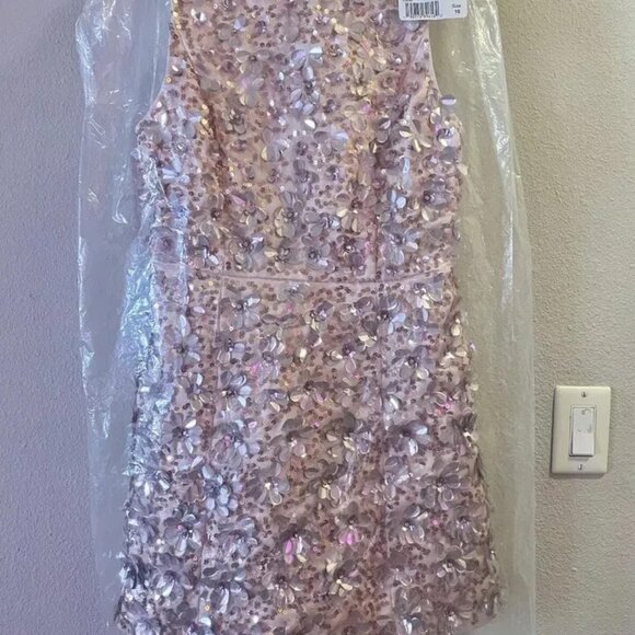 ALICE AND OLIVIA Lindsey ROSE GOLD 3D Embellished MINI DRESS 8 NWT - Picture 14 of 16